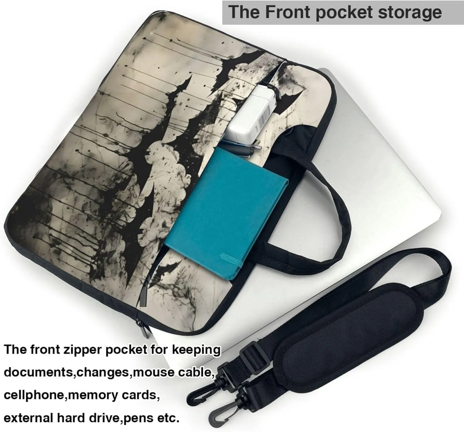 Vintage Bat Halloween Laptop Shoulder Bag for Women, Laptop Sleeve Case Durable Computer Bag