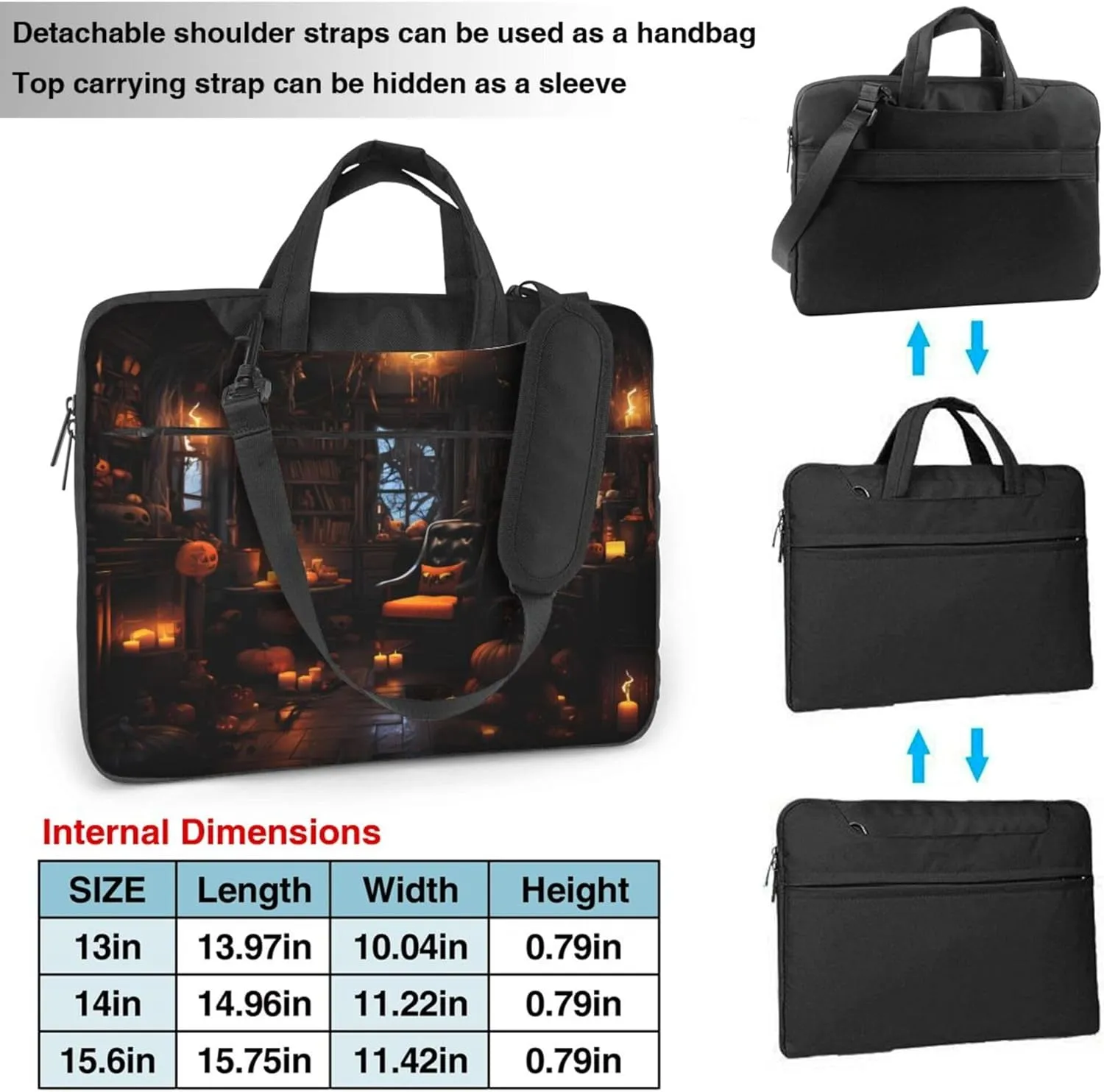 Vintage Bookshelf Laptop Shoulder Bag for Women, Halloween Painted Laptop Sleeve Case Durable Computer Bag