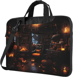 Vintage Bookshelf Laptop Shoulder Bag for Women, Halloween Painted Laptop Sleeve Case Durable Computer Bag
