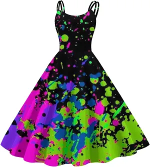 Vintage Cocktail Dresses for Women Fashion Sleeveless Knee Length Retro A Line Flared Swing Formal Prom Party