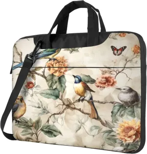 Vintage Hummingbird Flower Butterfly Laptop Shoulder Bag for Women, Laptop Sleeve Case Durable Computer Bag