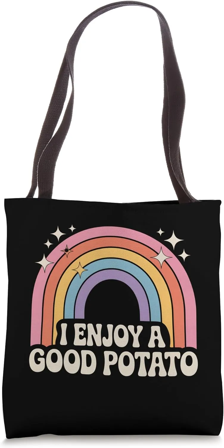 Vintage I Enjoy A Good Potato Retro Rainbow Funny Tote Bag