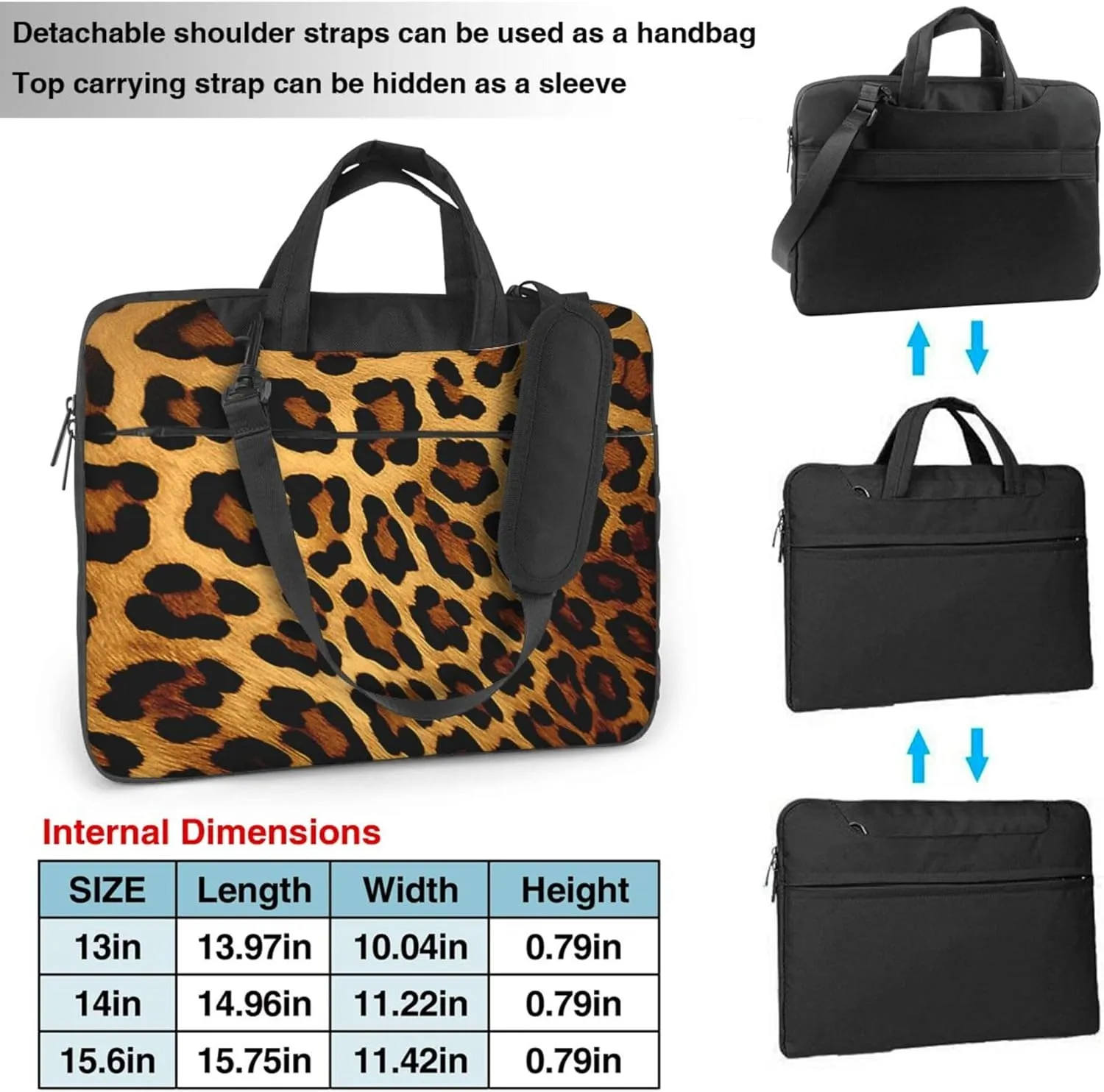 Vintage Leopard Animal Print Laptop Shoulder Bag for Women, Laptop Sleeve Case Durable Computer Bag