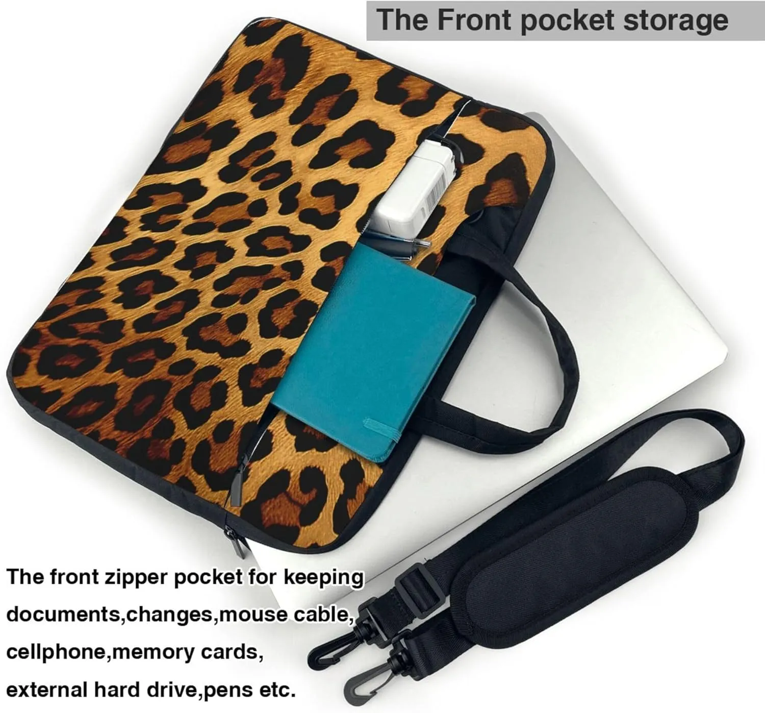 Vintage Leopard Animal Print Laptop Shoulder Bag for Women, Laptop Sleeve Case Durable Computer Bag