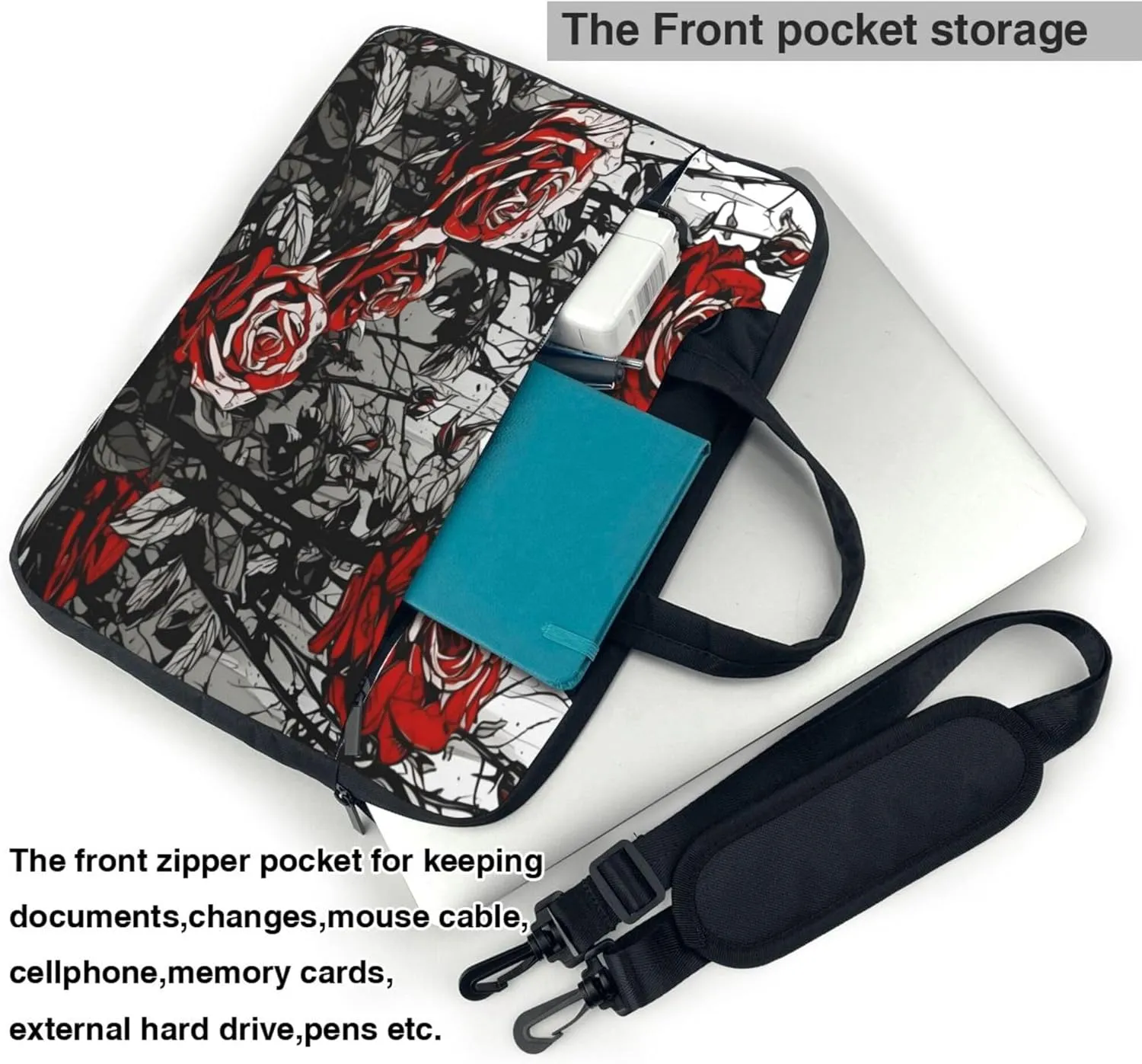 Vintage Roses Flowers Art Laptop Shoulder Bag for Women, Laptop Sleeve Case Durable Computer Bag