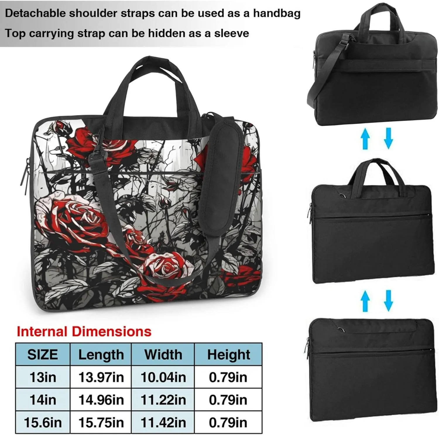 Vintage Roses Flowers Art Laptop Shoulder Bag for Women, Laptop Sleeve Case Durable Computer Bag