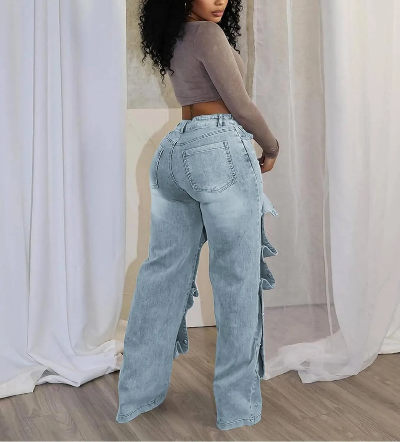 Voghtic Womens y2k Detachable Patchwork Irregular Boyfriend Cargo Jeans High Waisted Straight Leg Denim Pants Streetwear