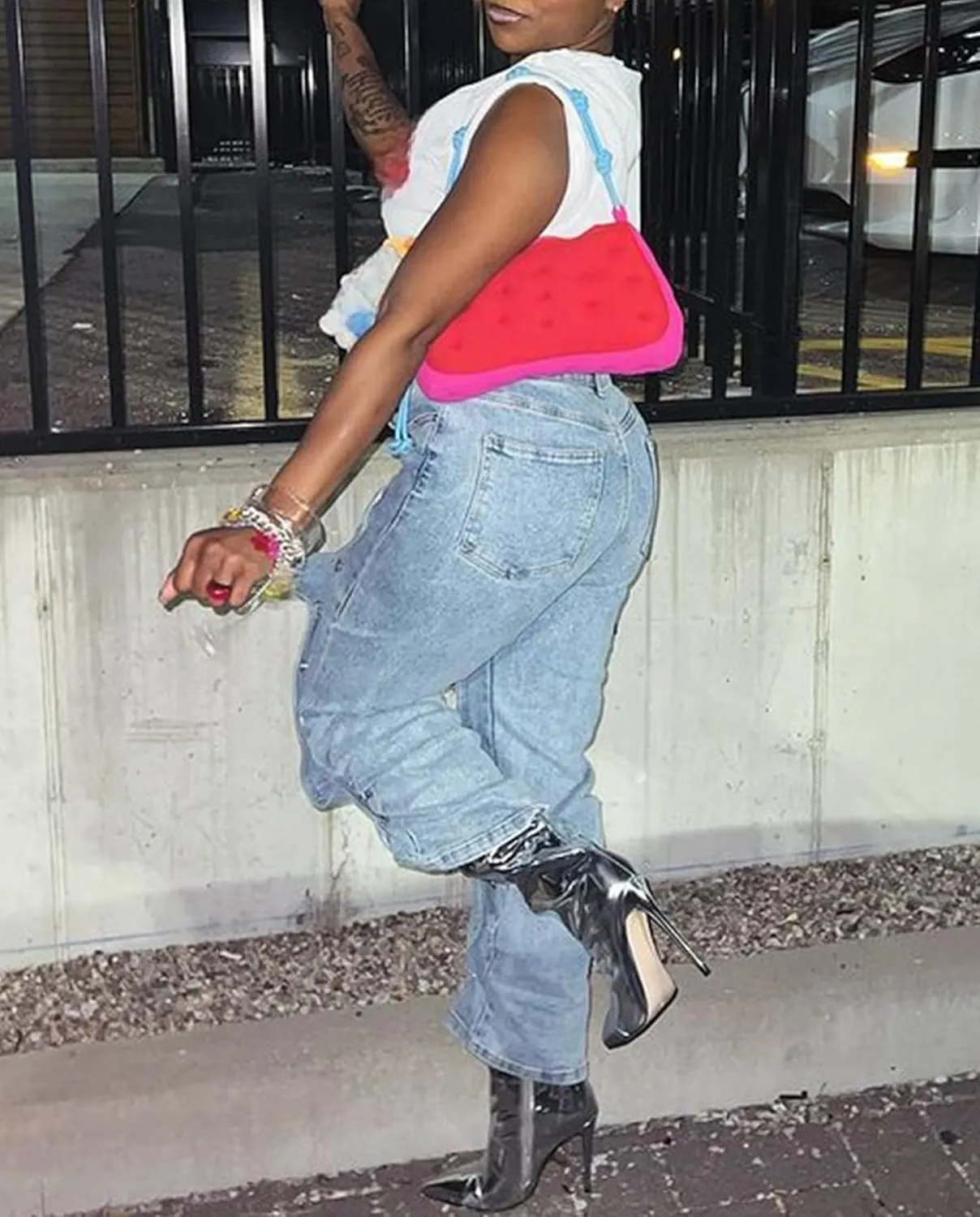 Voghtic Womens y2k Detachable Patchwork Irregular Boyfriend Cargo Jeans High Waisted Straight Leg Denim Pants Streetwear