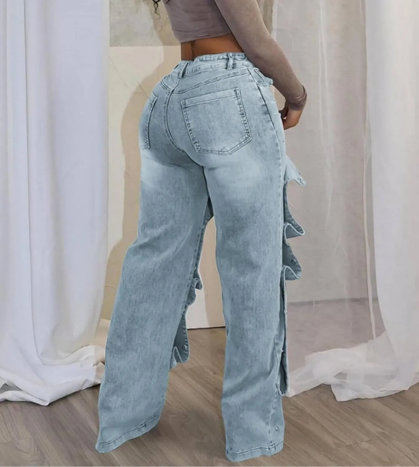 Voghtic Womens y2k Detachable Patchwork Irregular Boyfriend Cargo Jeans High Waisted Straight Leg Denim Pants Streetwear