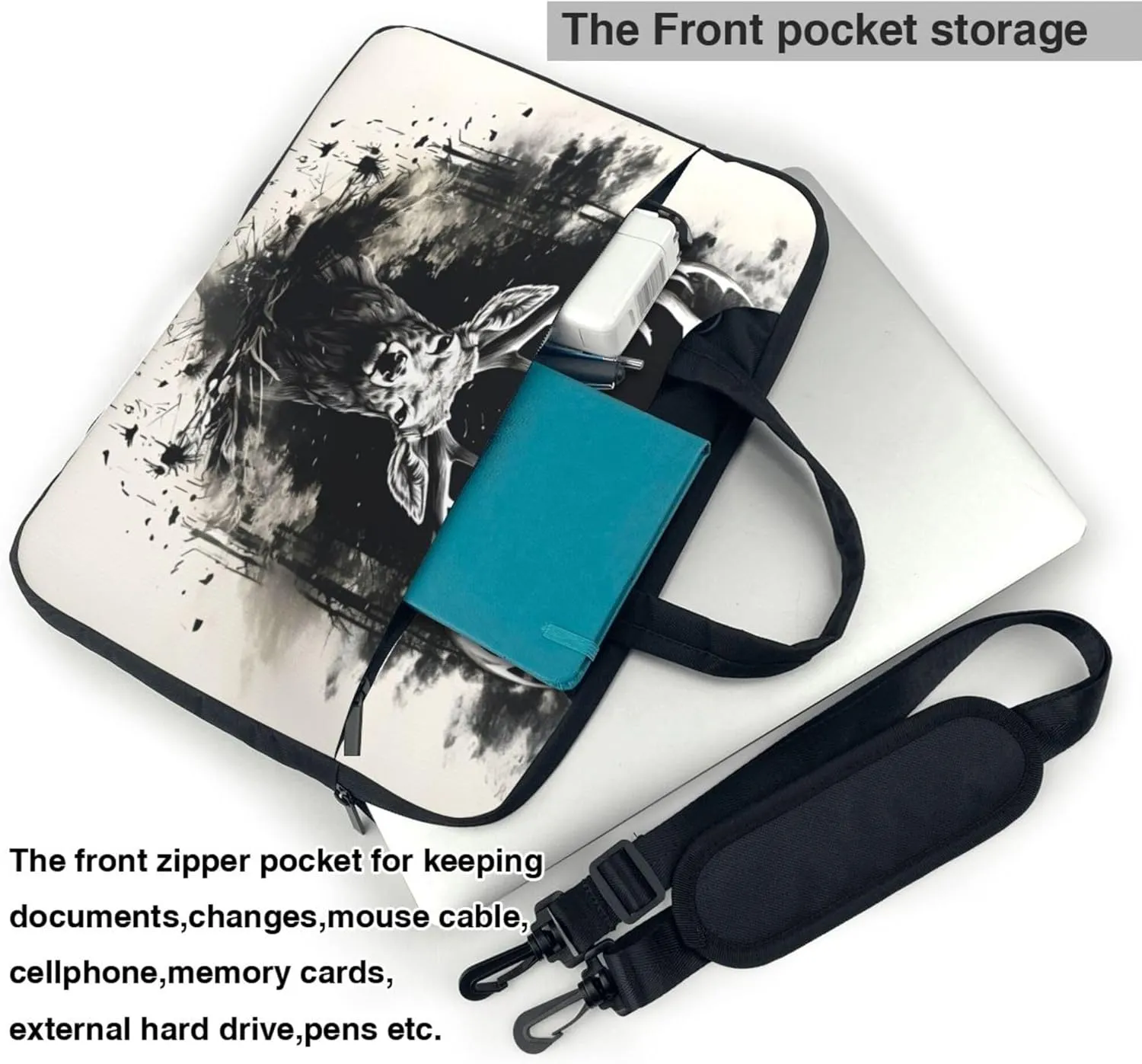 Watercolor Deer Laptop Shoulder Bag for Women, Abstract Animal Laptop Sleeve Case Durable Computer Bag