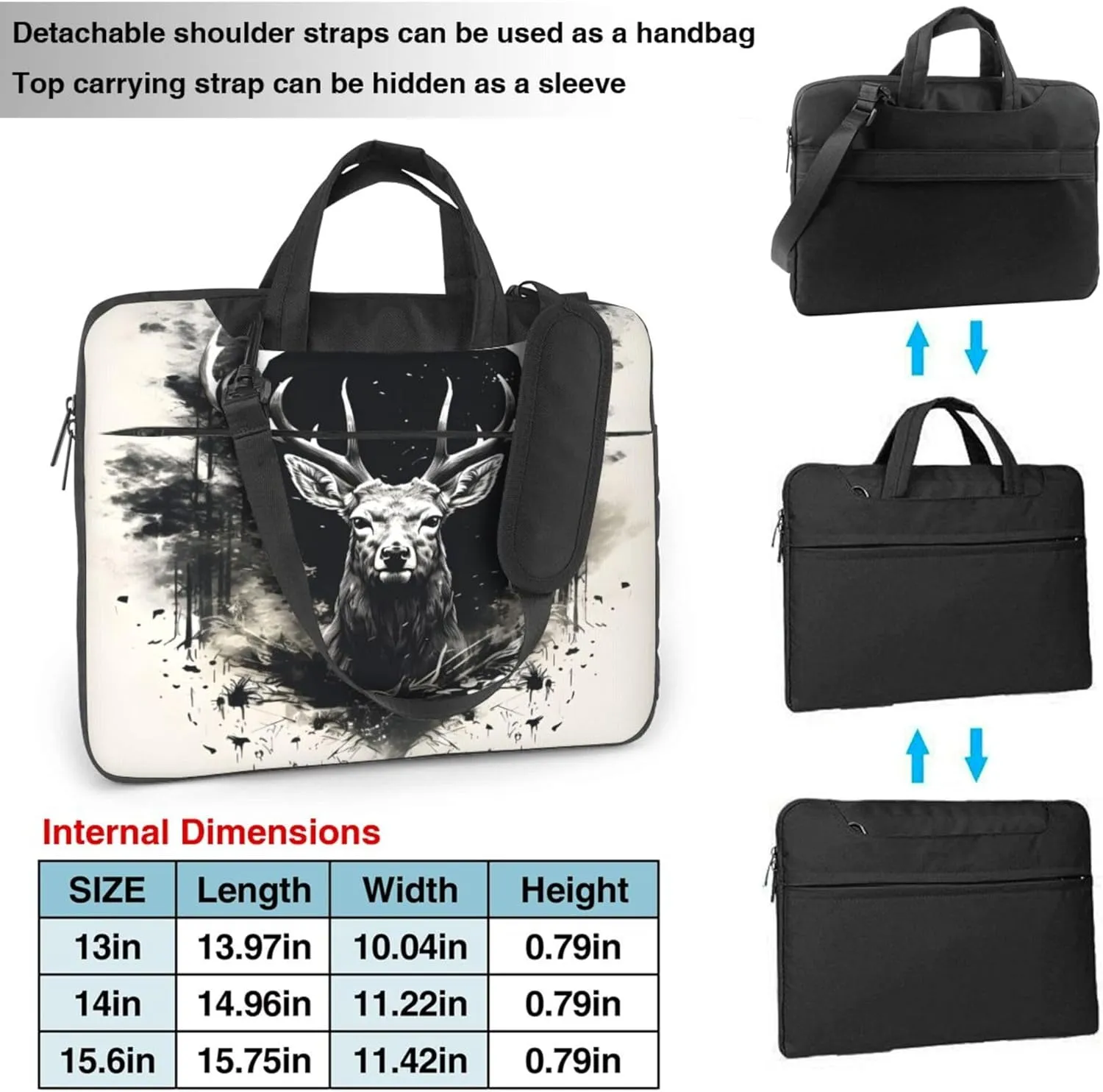 Watercolor Deer Laptop Shoulder Bag for Women, Abstract Animal Laptop Sleeve Case Durable Computer Bag