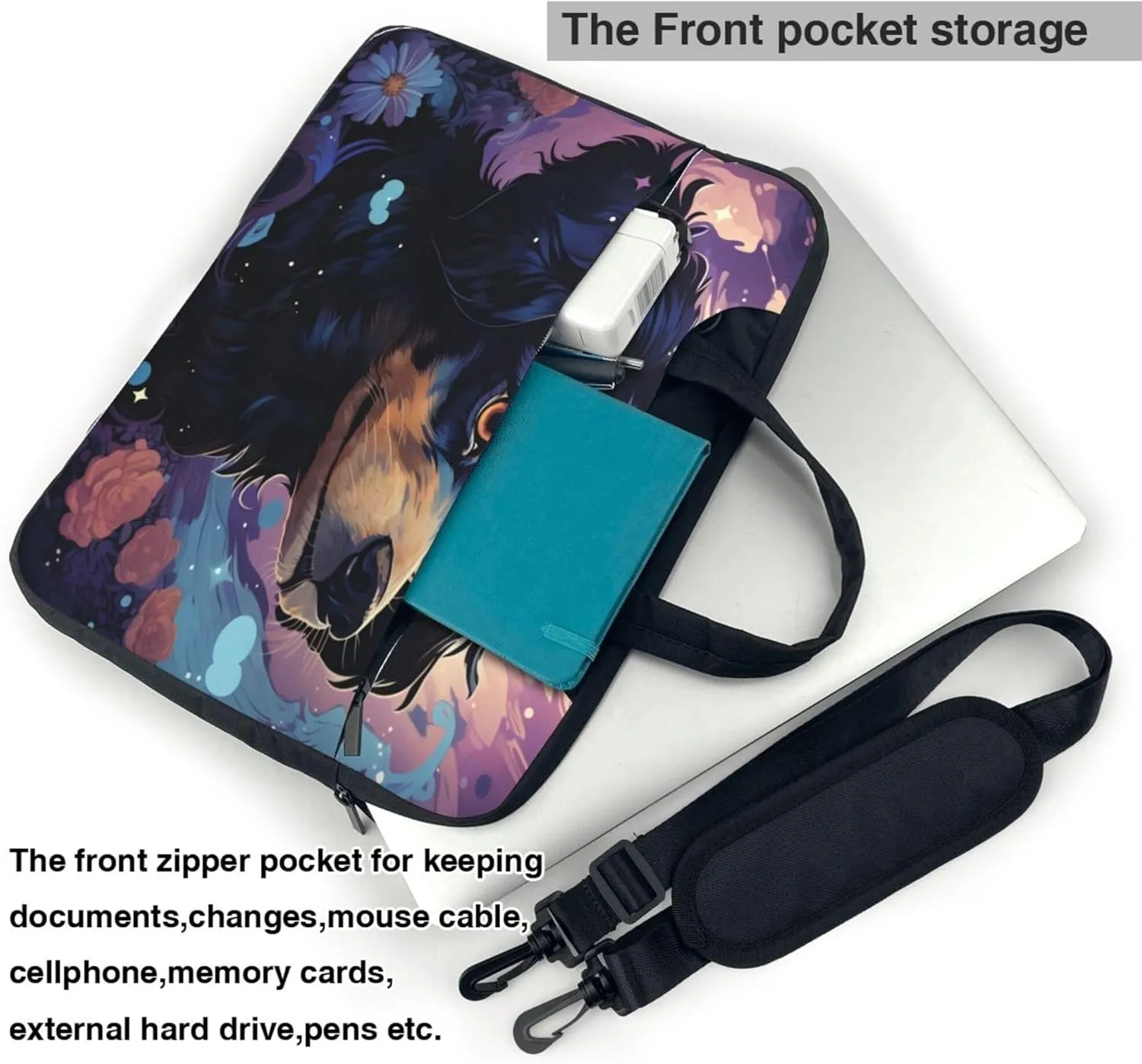Watercolor Dog Flower Puppy Laptop Shoulder Bag for Women, Laptop Sleeve Case Durable Computer Bag