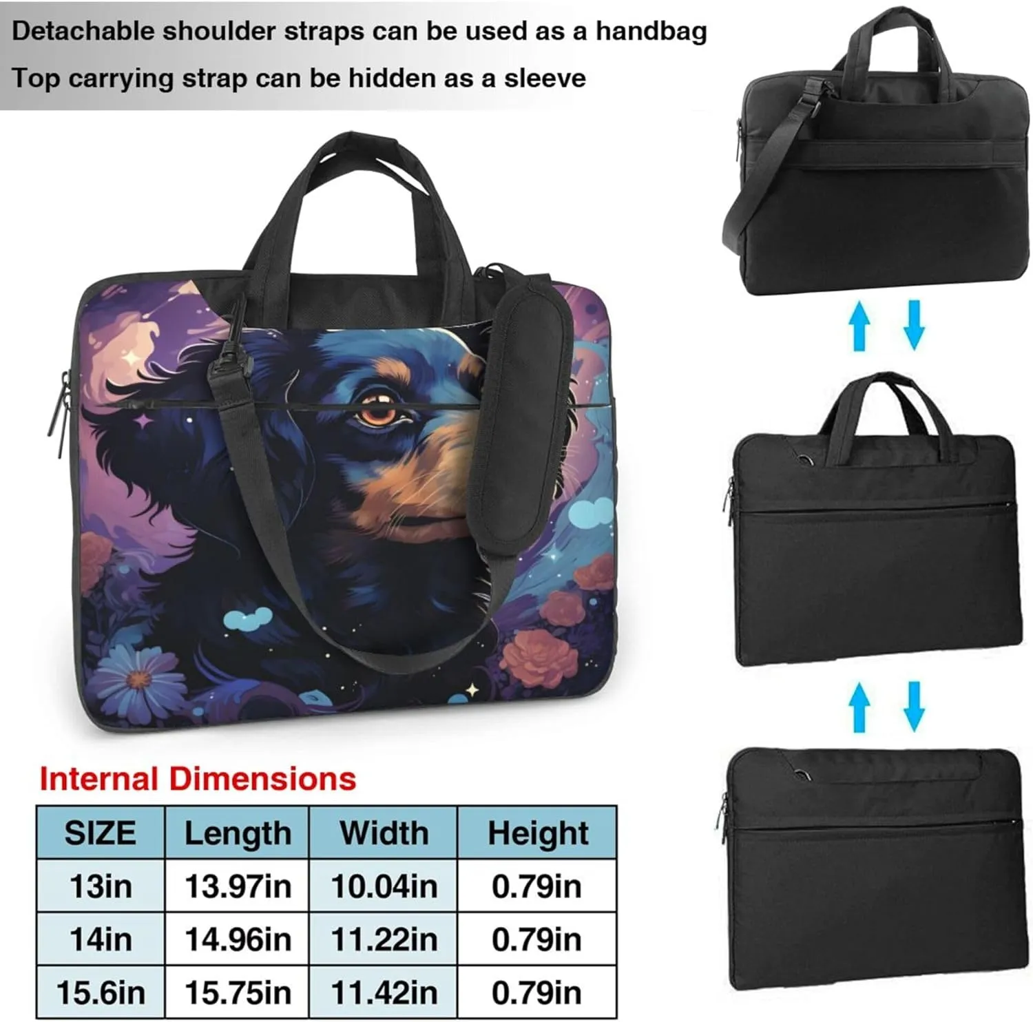 Watercolor Dog Flower Puppy Laptop Shoulder Bag for Women, Laptop Sleeve Case Durable Computer Bag