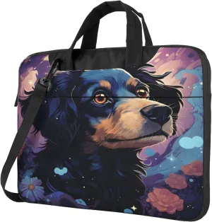 Watercolor Dog Flower Puppy Laptop Shoulder Bag for Women, Laptop Sleeve Case Durable Computer Bag