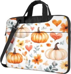 Watercolor Fall Pumpkins Flower Laptop Shoulder Bag for Women, Laptop Sleeve Case Durable Computer Bag