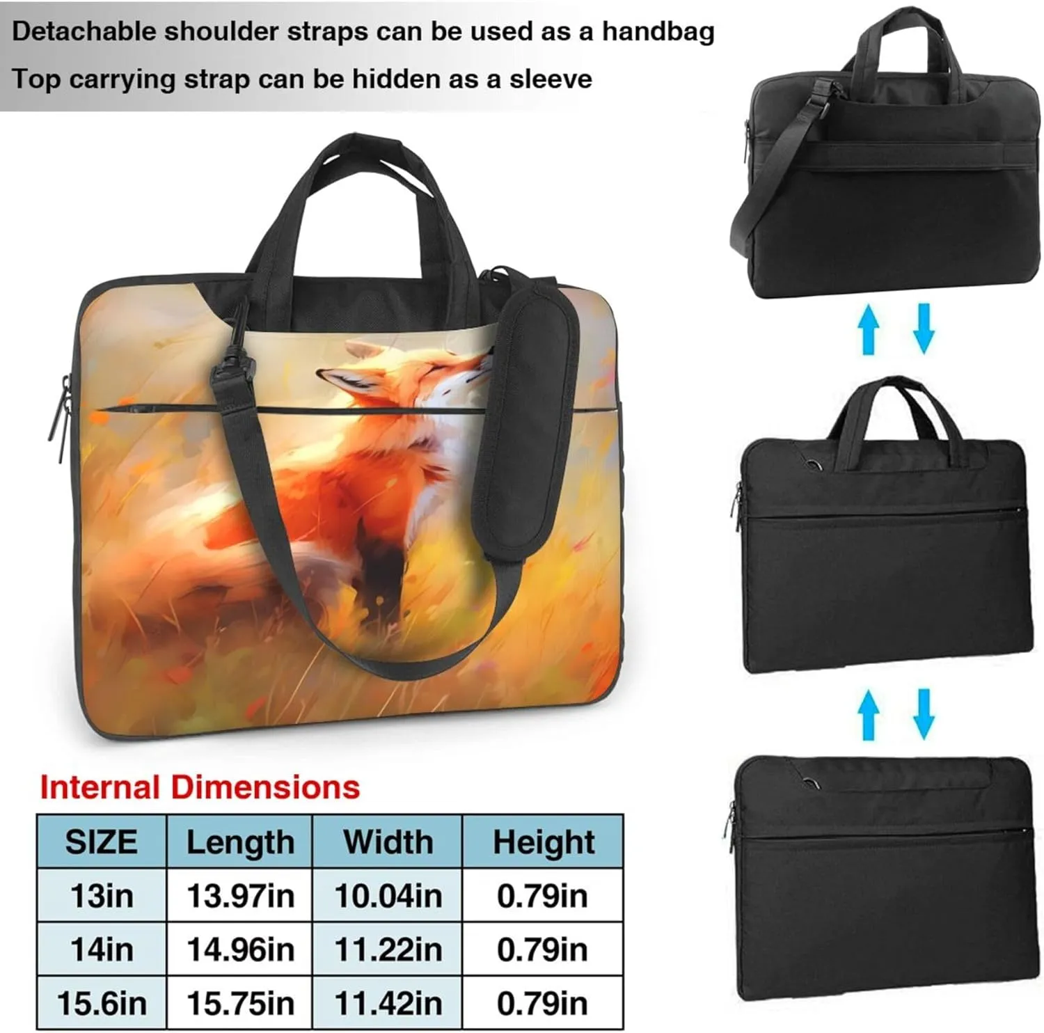 Watercolor Fox Animal Painted Laptop Shoulder Bag for Women, Laptop Sleeve Case Durable Computer Bag