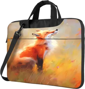 Watercolor Fox Animal Painted Laptop Shoulder Bag for Women, Laptop Sleeve Case Durable Computer Bag