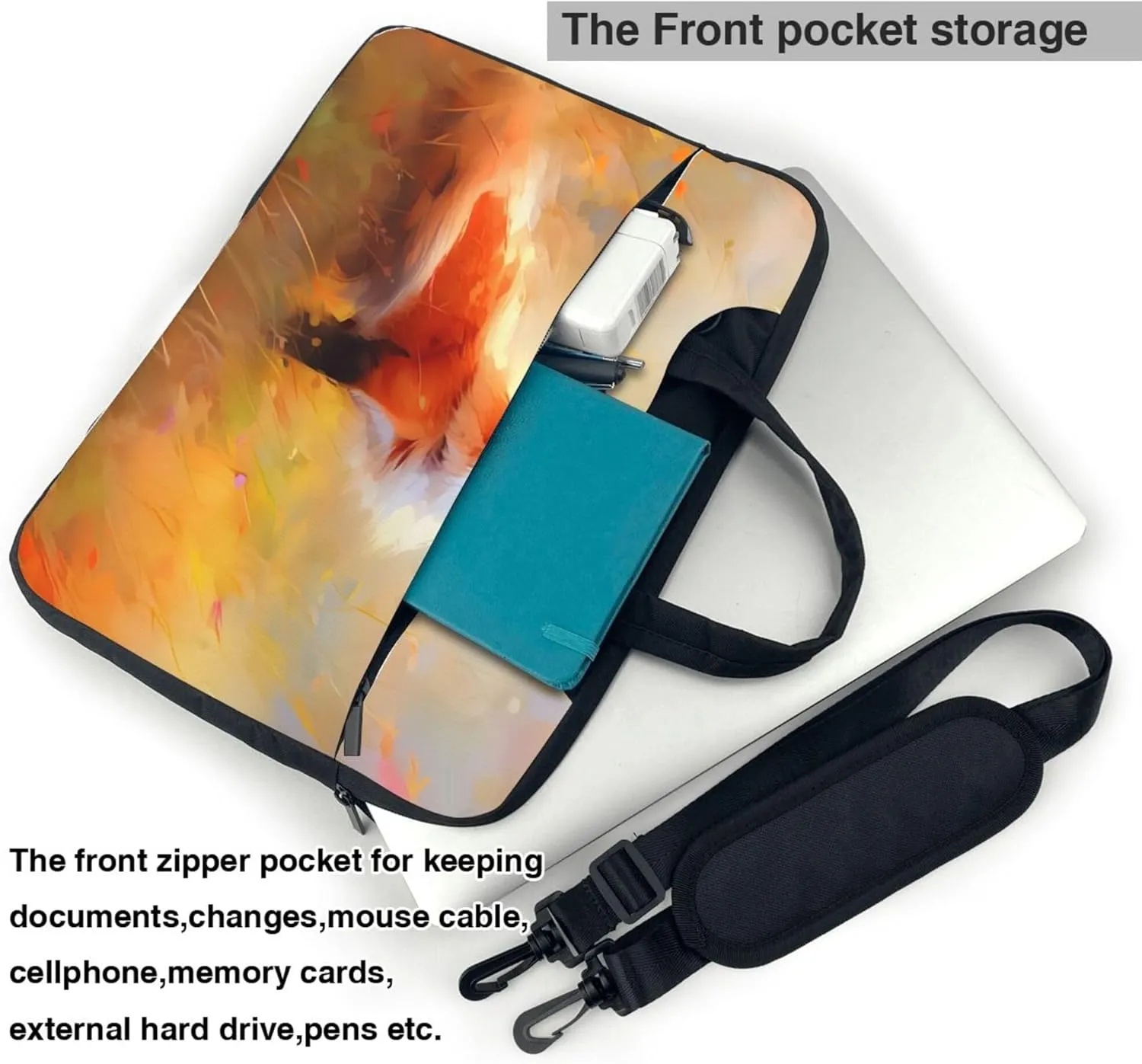 Watercolor Fox Animal Painted Laptop Shoulder Bag for Women, Laptop Sleeve Case Durable Computer Bag