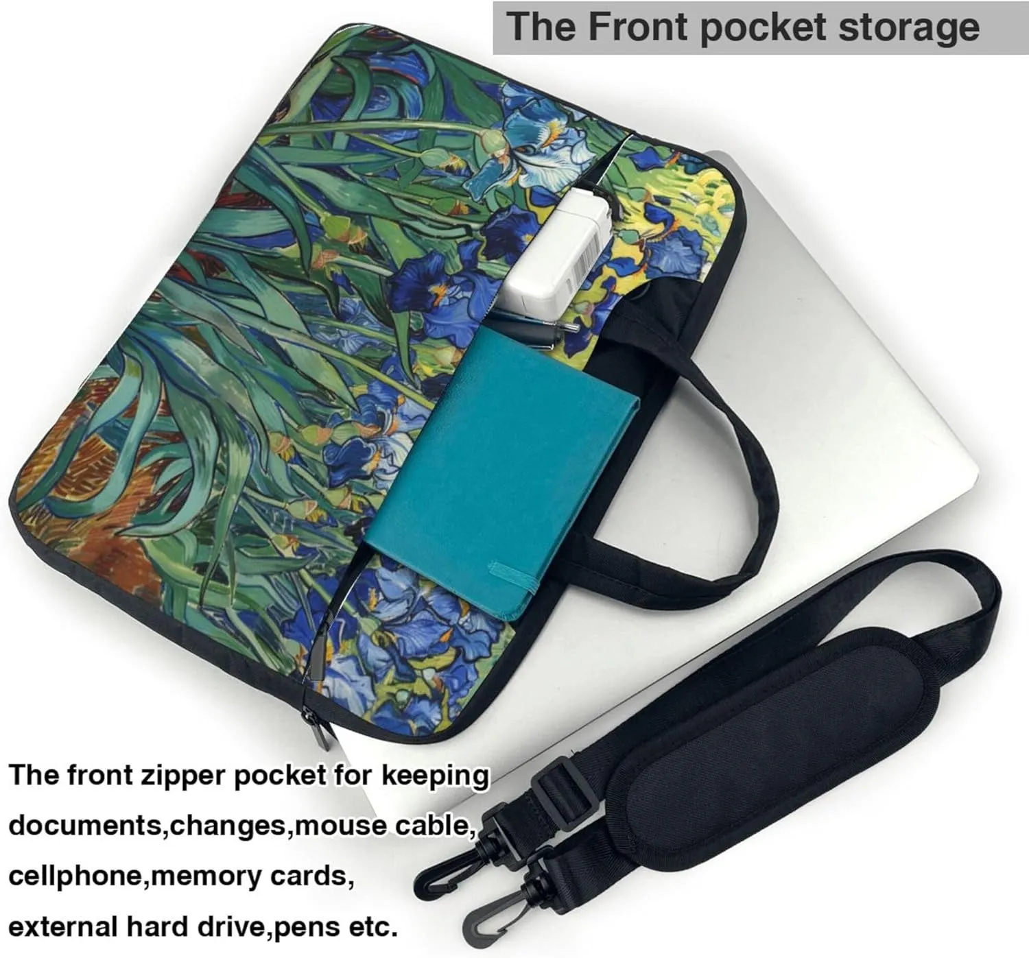 Watercolor Iris Flower Laptop Shoulder Bag for Women, Laptop Sleeve Case Durable Computer Bag
