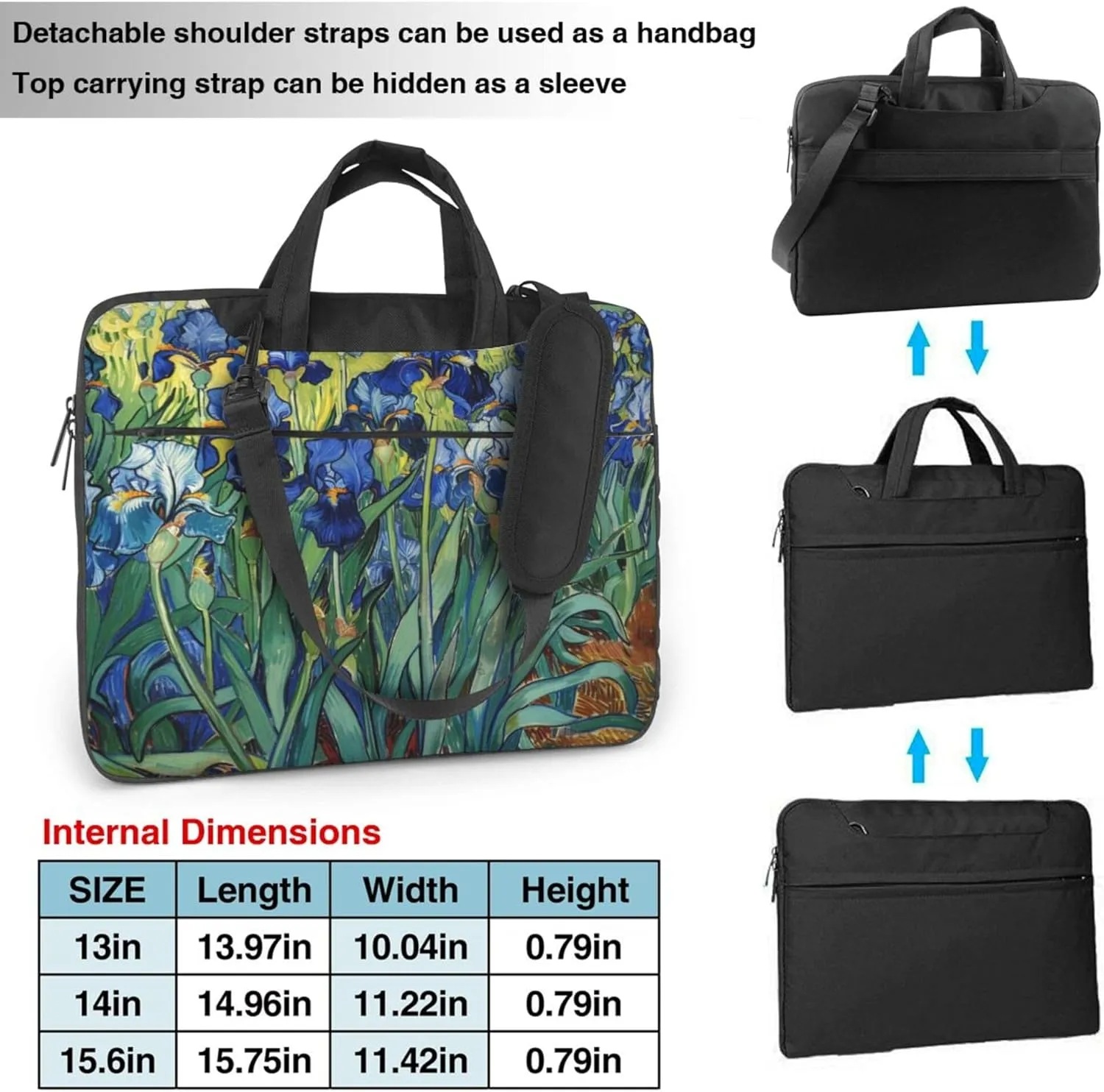 Watercolor Iris Flower Laptop Shoulder Bag for Women, Laptop Sleeve Case Durable Computer Bag