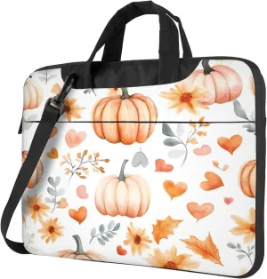 Watercolor Love Heart Pumpkins Laptop Shoulder Bag for Women, Laptop Sleeve Case Durable Computer Bag