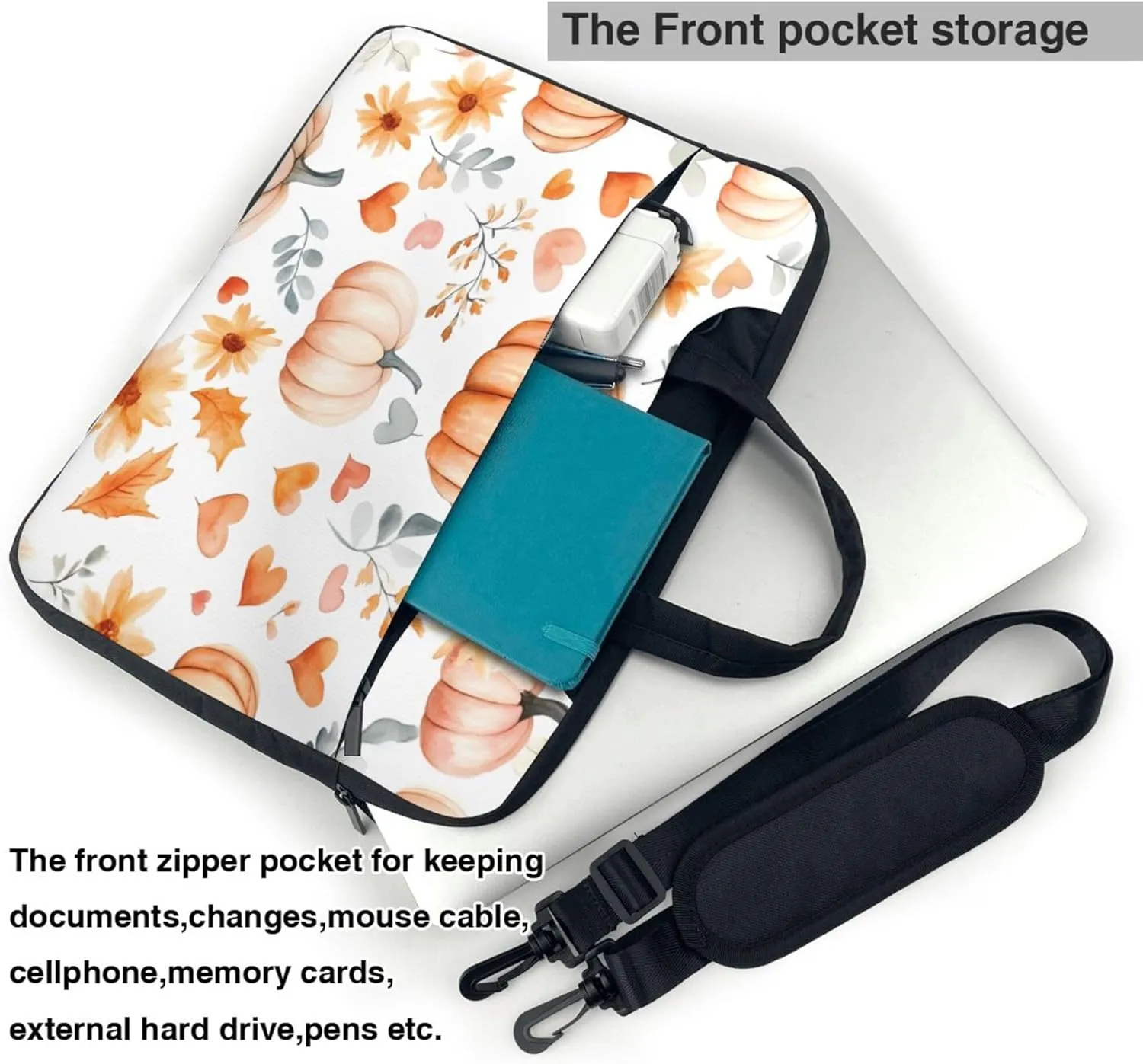 Watercolor Love Heart Pumpkins Laptop Shoulder Bag for Women, Laptop Sleeve Case Durable Computer Bag