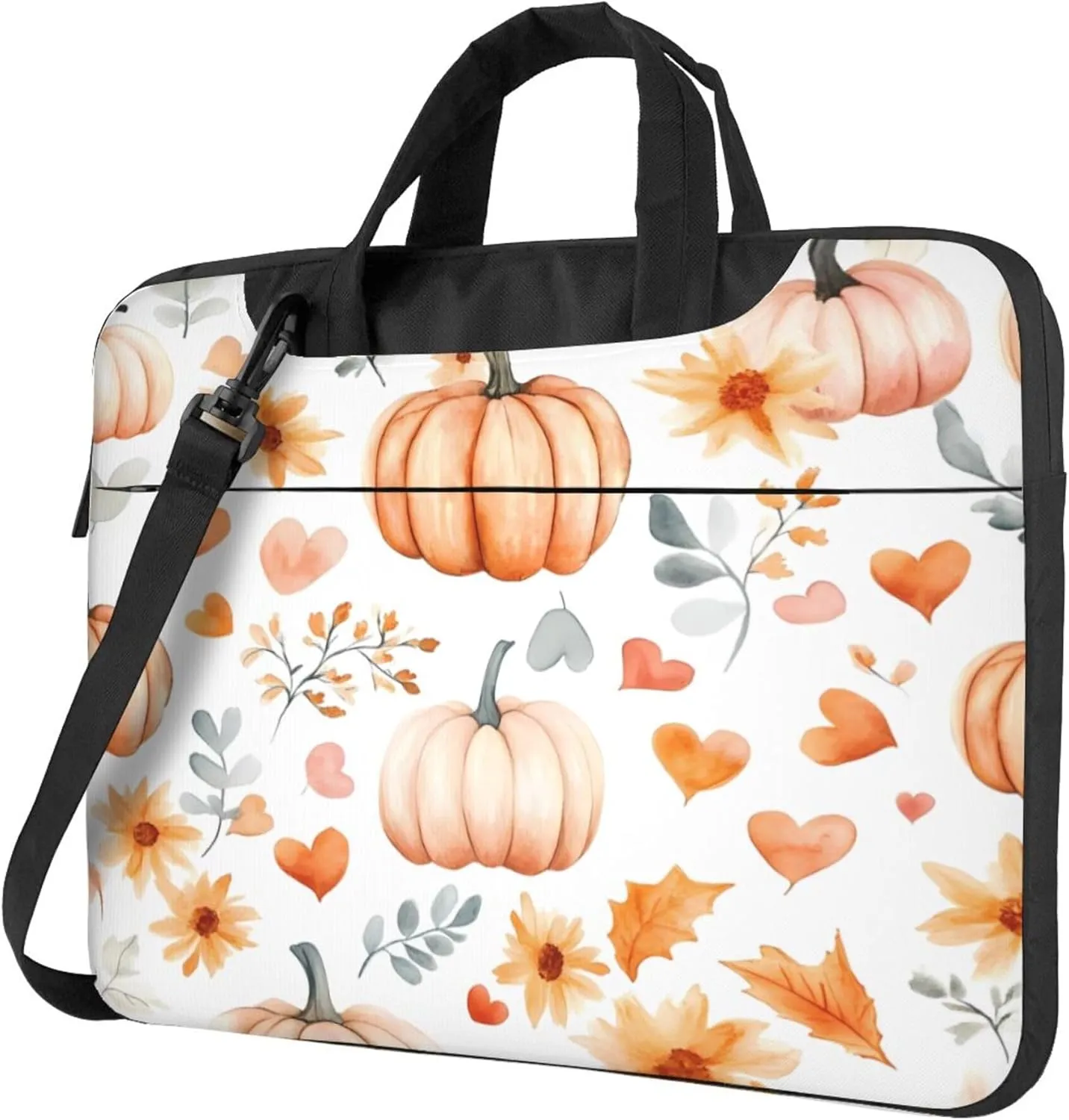 Watercolor Love Heart Pumpkins Laptop Shoulder Bag for Women, Laptop Sleeve Case Durable Computer Bag