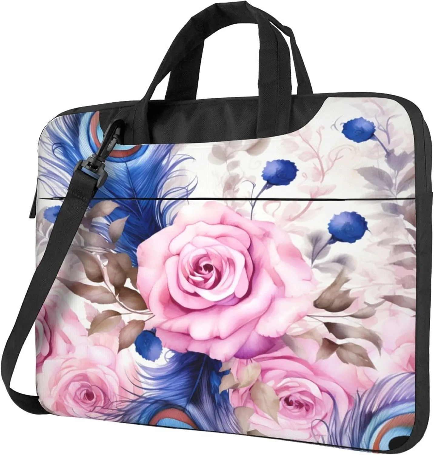 Watercolor Rose Peacock Laptop Shoulder Bag for Women, Laptop Sleeve Case Durable Computer Bag