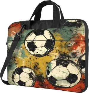 Watercolor Soccer Laptop Shoulder Bag for Women, Retro Sport Football Laptop Sleeve Case Durable Computer Bag