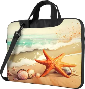 Watercolor Starfish Seashell Beach Laptop Shoulder Bag for Women, Laptop Sleeve Case Durable Computer Bag