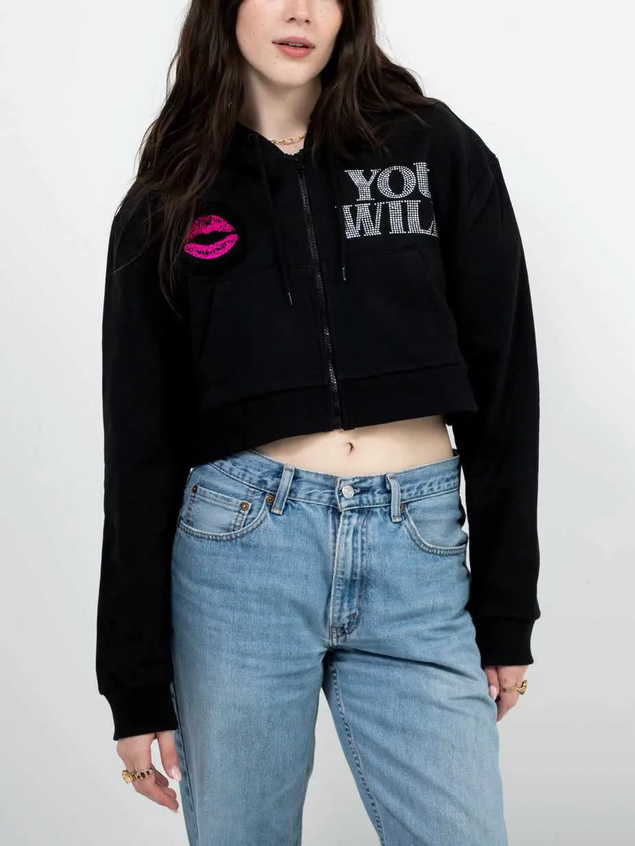 Where's The Beach Black Women's Cropped Zip Up Hoodie