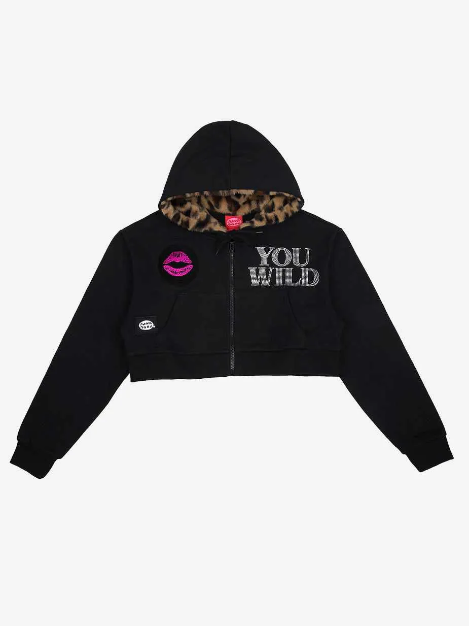 Where's The Beach Black Women's Cropped Zip Up Hoodie