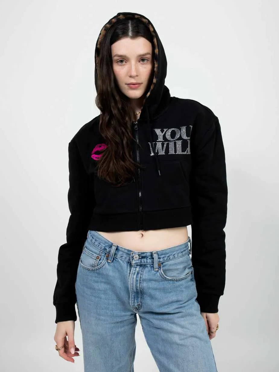 Where's The Beach Black Women's Cropped Zip Up Hoodie