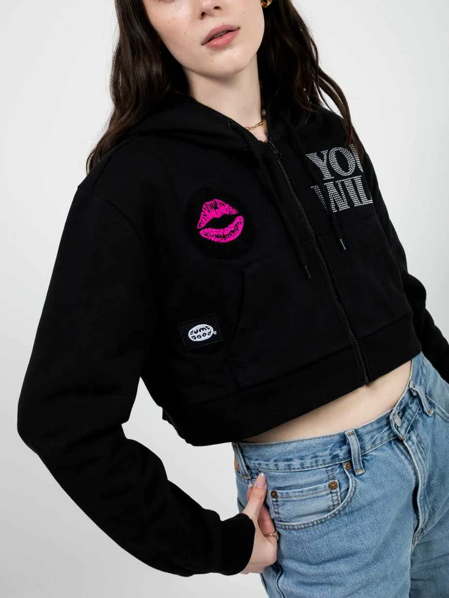Where's The Beach Black Women's Cropped Zip Up Hoodie