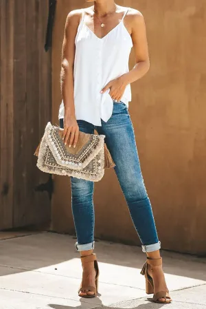 White Button Down Sleeveless Tank Top
