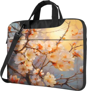 White Flower Laptop Shoulder Bag for Women, Beautiful Spring Floral Laptop Sleeve Case Durable Computer Bag