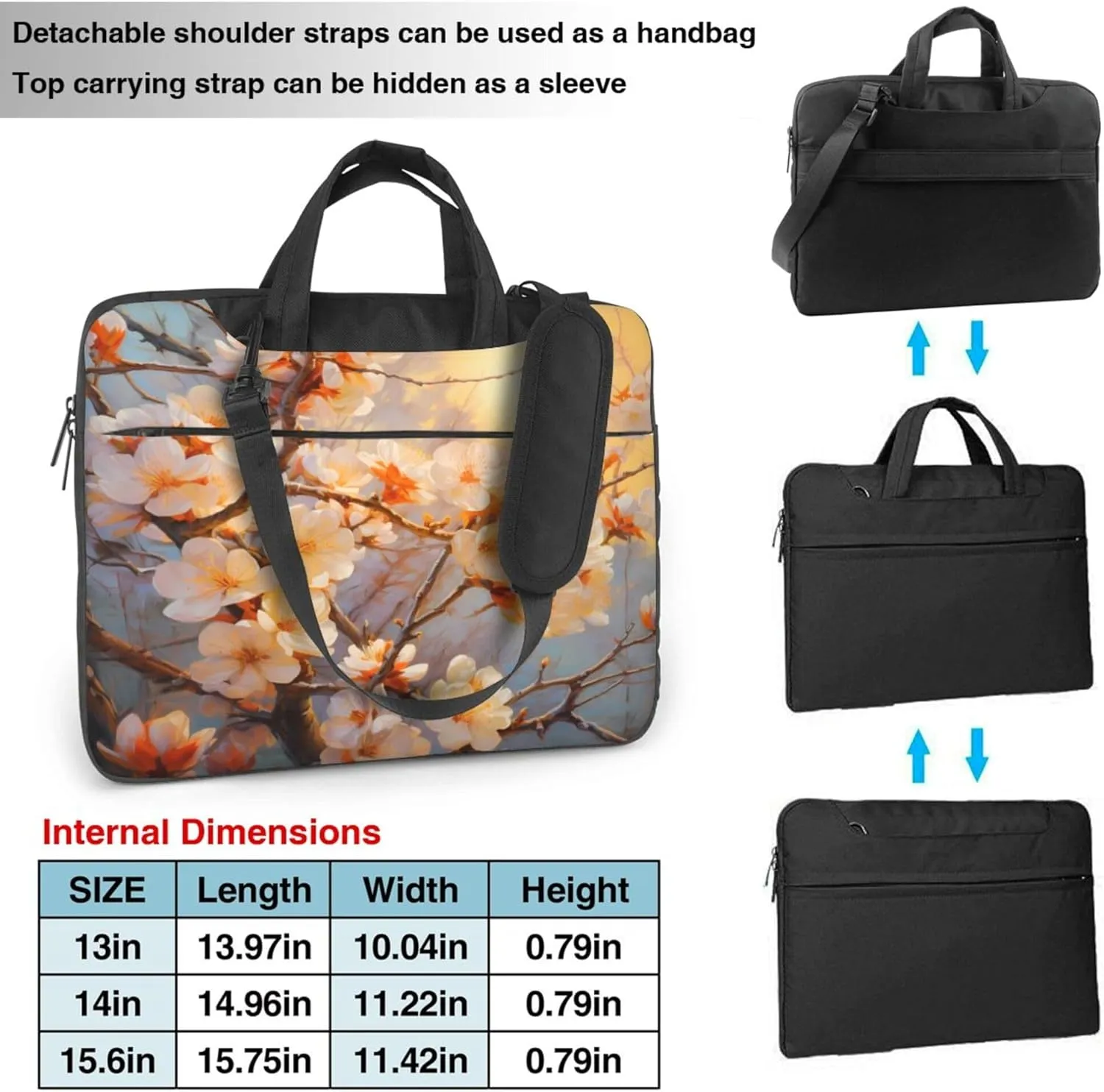 White Flower Laptop Shoulder Bag for Women, Beautiful Spring Floral Laptop Sleeve Case Durable Computer Bag