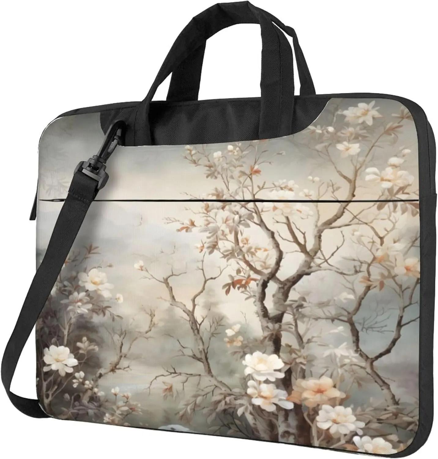 White Flower Tree Art Laptop Shoulder Bag for Women, Laptop Sleeve Case Durable Computer Bag