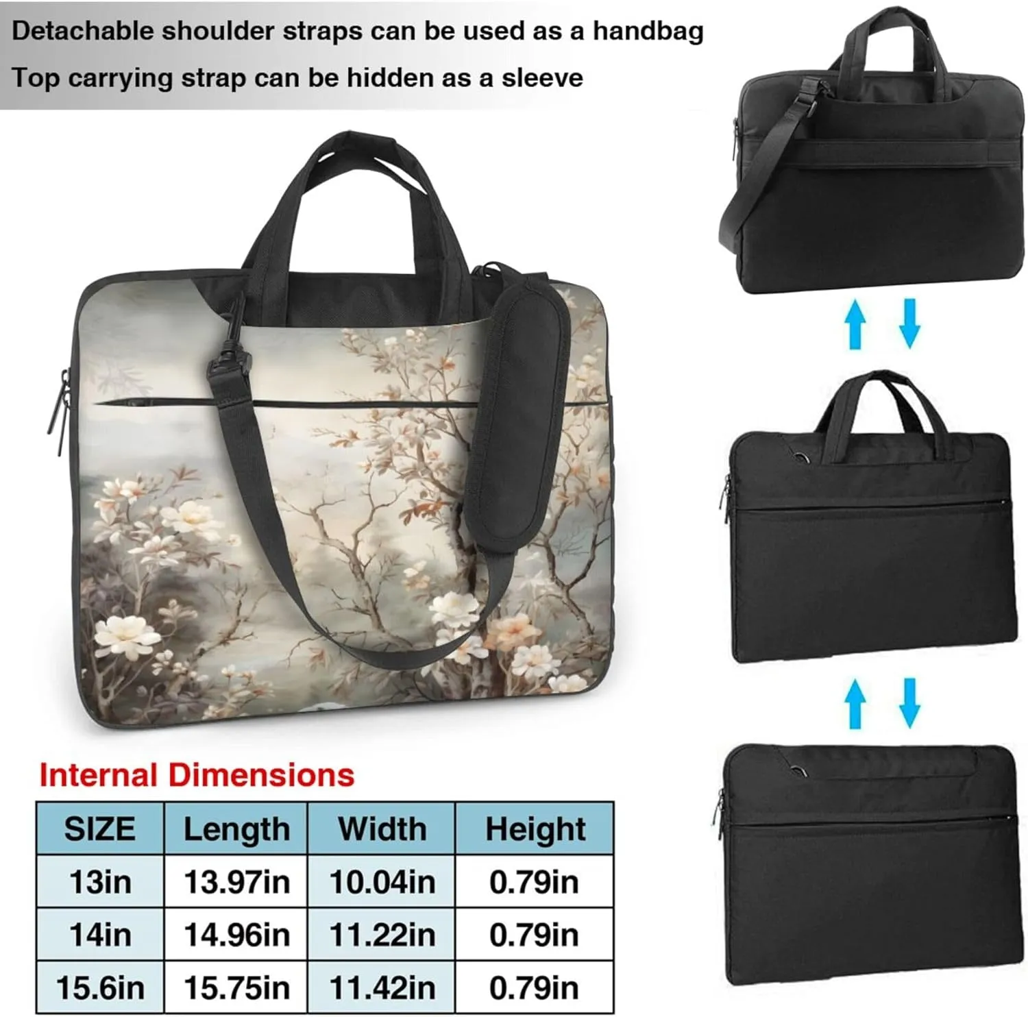 White Flower Tree Art Laptop Shoulder Bag for Women, Laptop Sleeve Case Durable Computer Bag