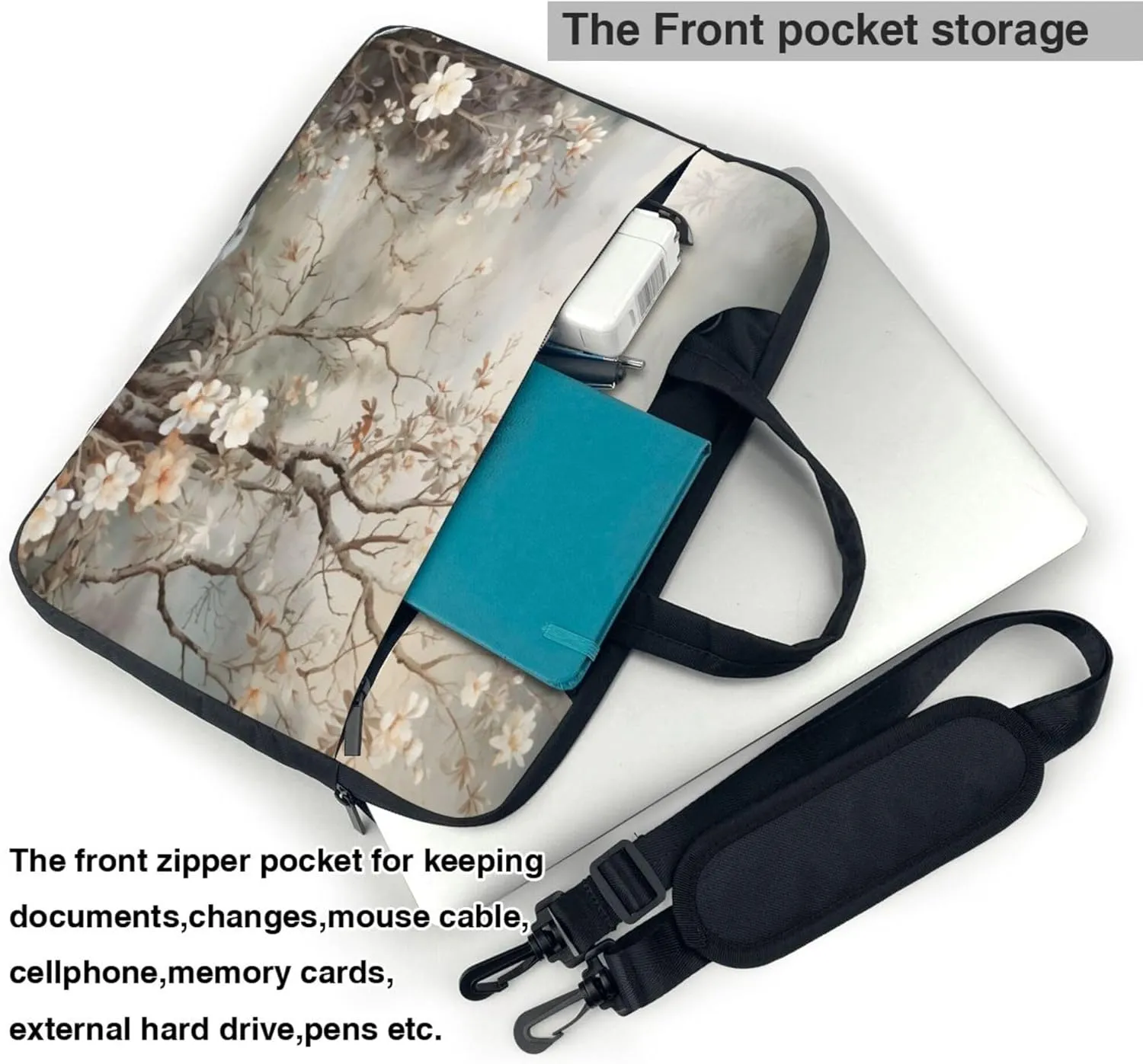 White Flower Tree Art Laptop Shoulder Bag for Women, Laptop Sleeve Case Durable Computer Bag