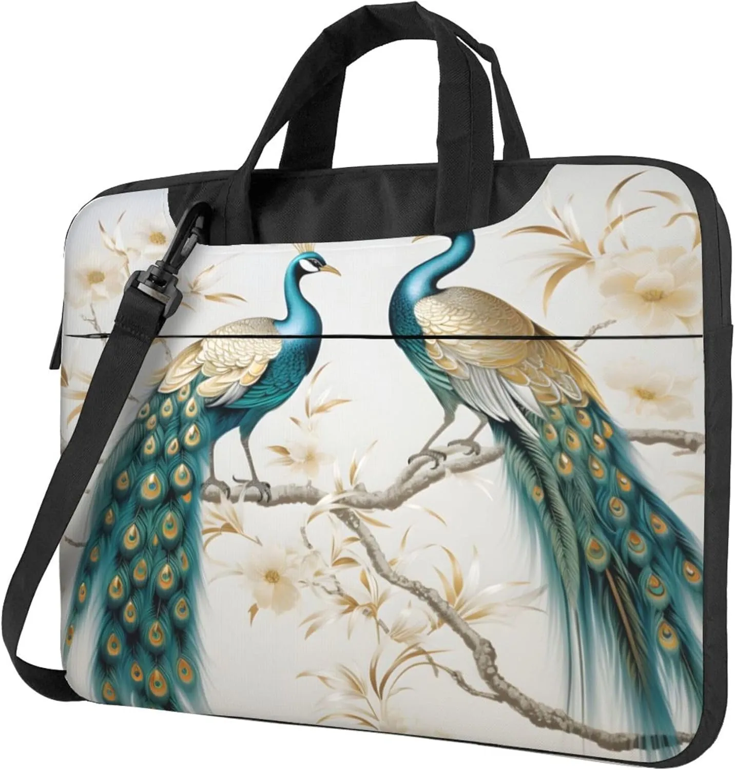 White Peacock Flower Laptop Shoulder Bag for Women, Laptop Sleeve Case Durable Computer Bag