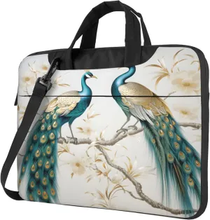 White Peacock Flower Laptop Shoulder Bag for Women, Laptop Sleeve Case Durable Computer Bag