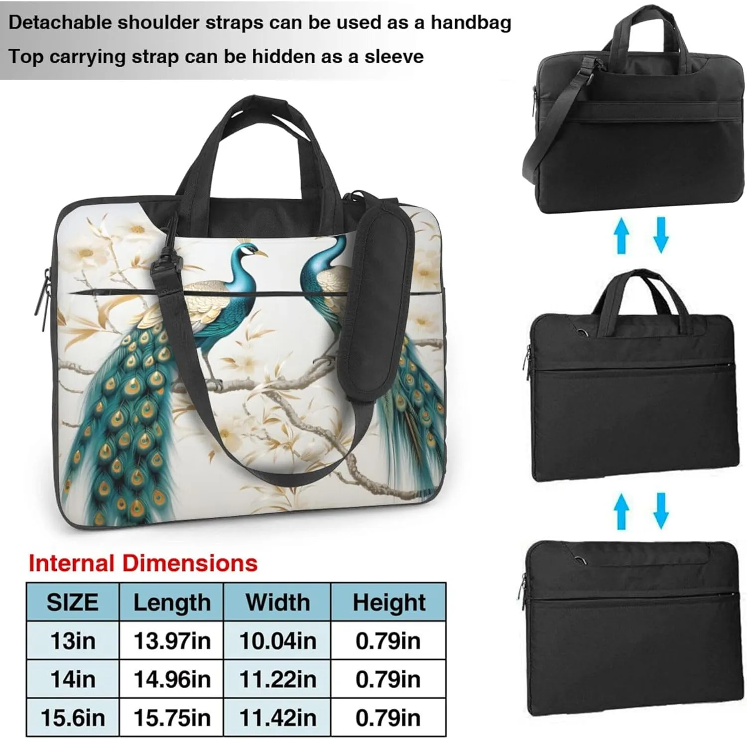 White Peacock Flower Laptop Shoulder Bag for Women, Laptop Sleeve Case Durable Computer Bag