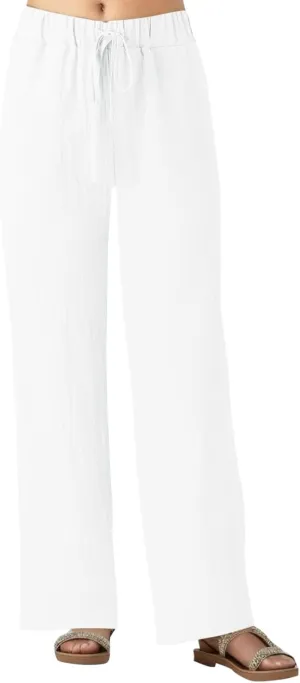 Wide Leg Linen Pants Women Summer Casual Linen Wide Leg Pants with Pockets Drawstring Beach Palazzo Pants Lounge Trousers, X-Large, #D1-white