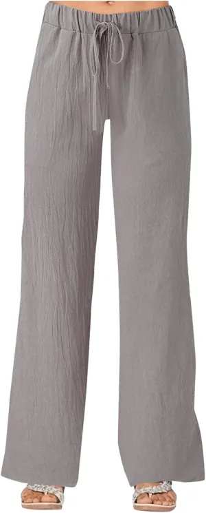 Wide Leg Linen Pants Women Summer Casual Linen Wide Leg Pants with Pockets Drawstring Beach Palazzo Pants Lounge Trousers, XX-Large, #D4-grey