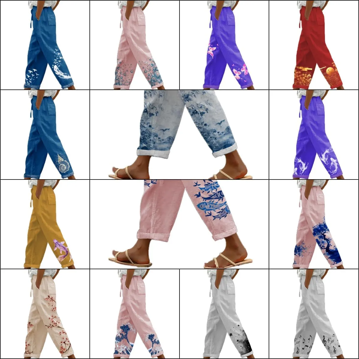 Wide Leg Pants Woman Summer Casual Loose Baggy Trousers Drawstring Elastic Waist Beach Palazzo Pants with Pockets