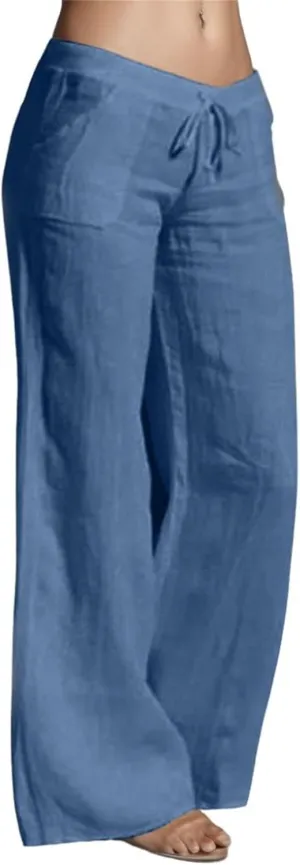 Wide Leg Pants Woman Summer Casual Loose High Waist Palazzo High Waisted Flowy Beach Lounge Pant Trousers with Pockets