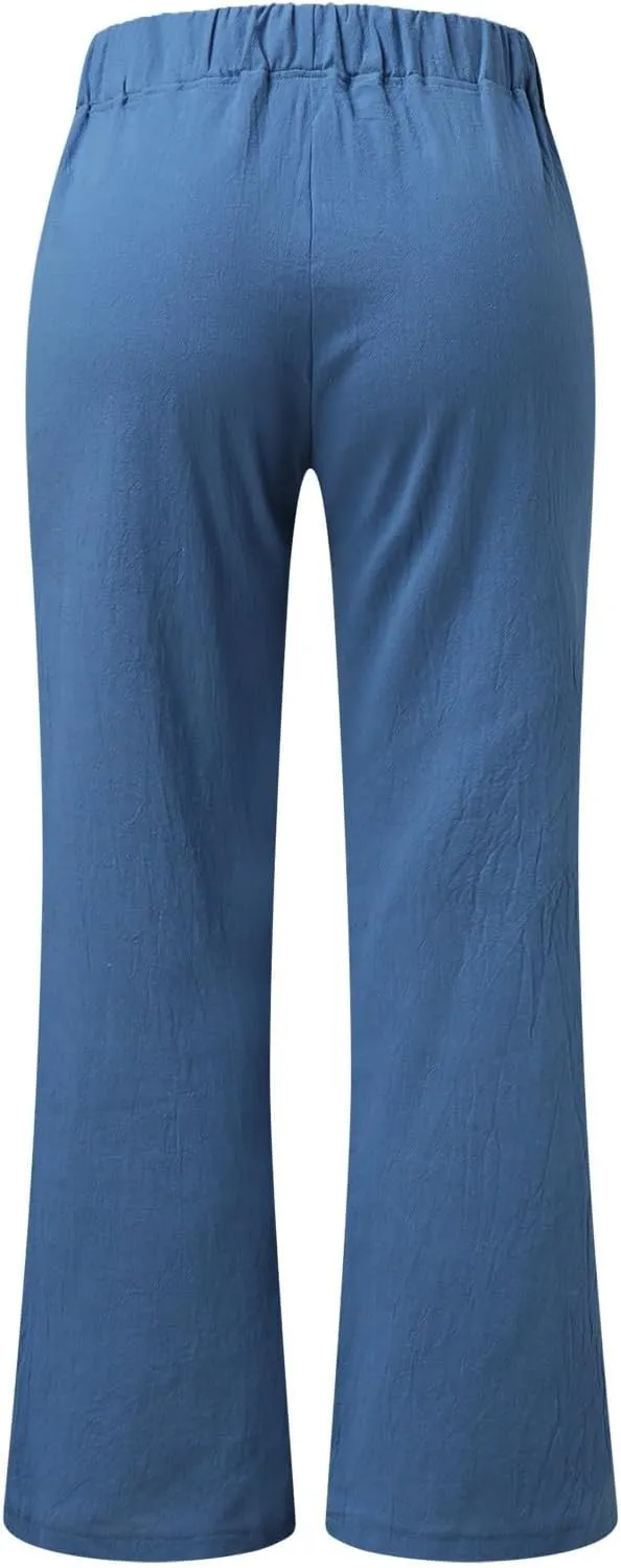Wide Leg Pants Woman Summer Casual Loose High Waist Palazzo High Waisted Flowy Beach Lounge Pant Trousers with Pockets