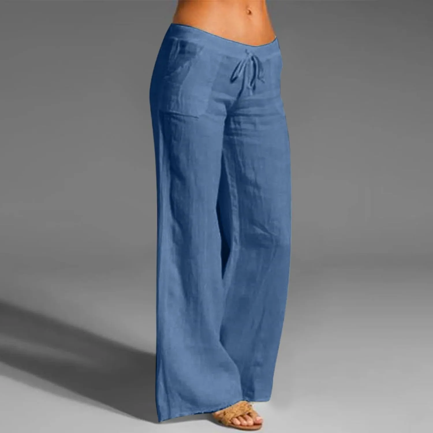 Wide Leg Pants Woman Summer Casual Loose High Waist Palazzo High Waisted Flowy Beach Lounge Pant Trousers with Pockets