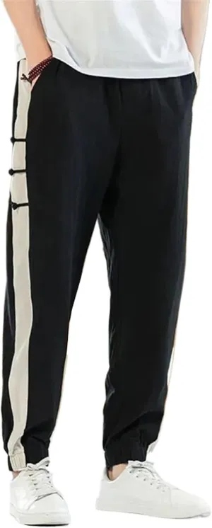 WOLONG Summer Men Cotton Linen Harem Pants Patchwork Joggers Casual Long Trousers Loose Sweatpants
